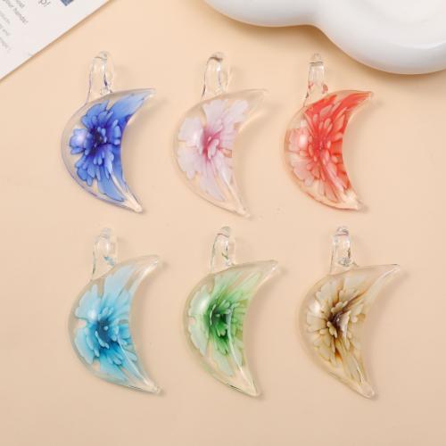 Fashion Lampwork Pendants, Moon, fashion jewelry & DIY, more colors for choice, 58x28mm, 12PCs/Bag, Sold By Bag