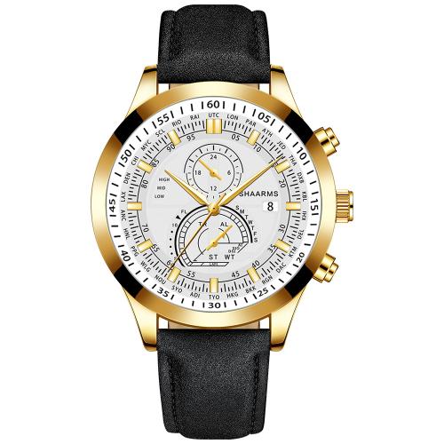 Men Wrist Watch, PU Leather, with Glass & Tibetan Style, Flat Round, fashion jewelry & made in China & for man & frosted, more colors for choice, 260x42x10mm, Sold By PC
