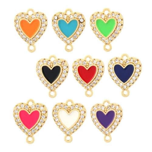 Cubic Zirconia Micro Pave Brass Connector, Heart, gold color plated, fashion jewelry & DIY & micro pave cubic zirconia & enamel & 1/1 loop, more colors for choice, nickel, lead & cadmium free, 11x14mm, Sold By PC