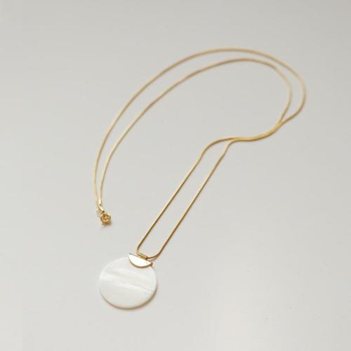 Pullover Kette Halskette, Messing, mit Weiße Muschel, Modeschmuck & für Frau, Länge:ca. 75 cm, verkauft von PC