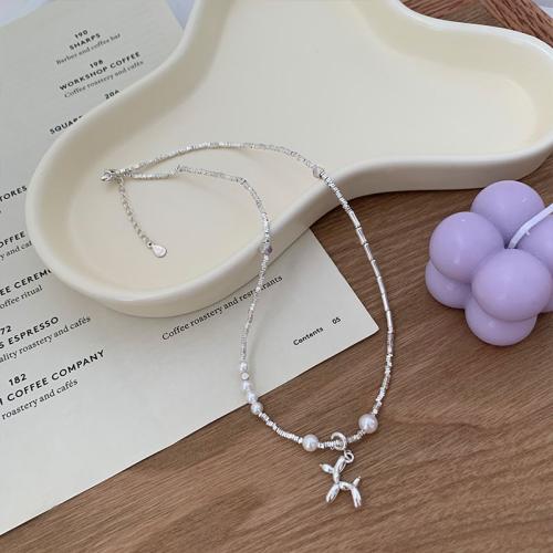 Messing Halskette, mit Kunststoff Perlen, Hund, Modeschmuck & für Frau, Länge:ca. 40 cm, verkauft von PC
