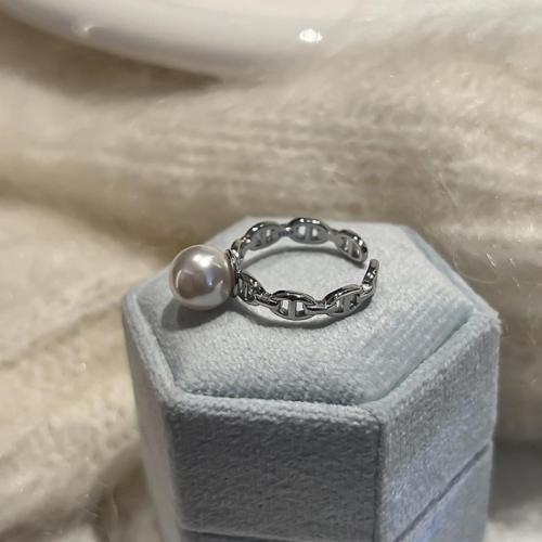 Brass Finger Ring, with Plastic Pearl, fashion jewelry & for woman & hollow, more colors for choice, US Ring Size:7, Sold By PC