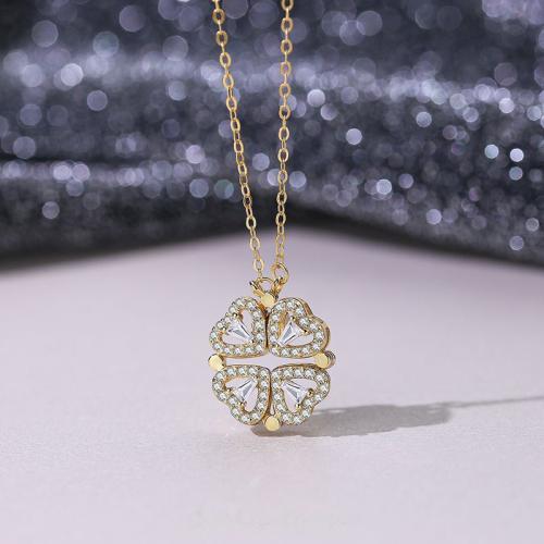 Cubic Zircon Micro Pave Brass Necklace, Four Leaf Clover, fashion jewelry & micro pave cubic zirconia & for woman, more colors for choice, Length:Approx 45 cm, Sold By PC