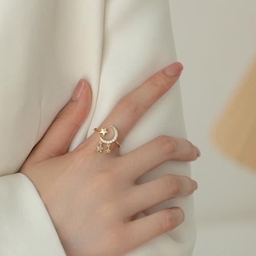 Cubique anneau en laiton Circonia Micro Pave, Lune et Etoile, bijoux de mode & pavé de micro zircon & pour femme, Taille:7, Vendu par PC