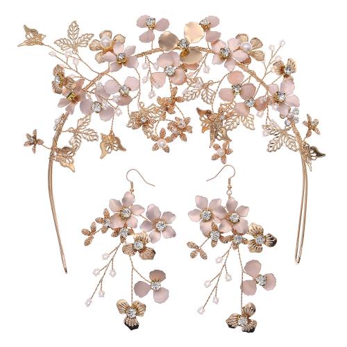 Mixed Hair Accessories Zinc Alloy Hair Band & earring with Plastic Pearl 2 pieces & for woman & with rhinestone golden Sold By Set
