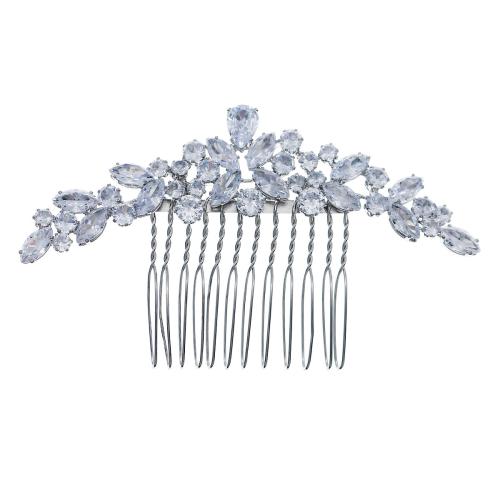 Dekorativní Hair Combs, Zinek, s Cubic Zirconia, módní šperky & pro ženy, stříbro, 100x57mm, Prodáno By PC