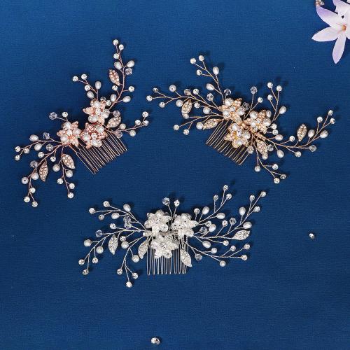 Peignes décoratifs, alliage de zinc, avec perle de plastique, bijoux de mode & pour femme & avec strass, plus de couleurs à choisir, 80x160mm, Vendu par PC