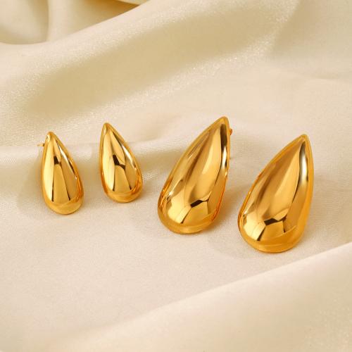 Stainless Steel Stud Earrings, 304 Stainless Steel, Teardrop, 18K gold plated, fashion jewelry & different size for choice & for woman, golden, Sold By Pair
