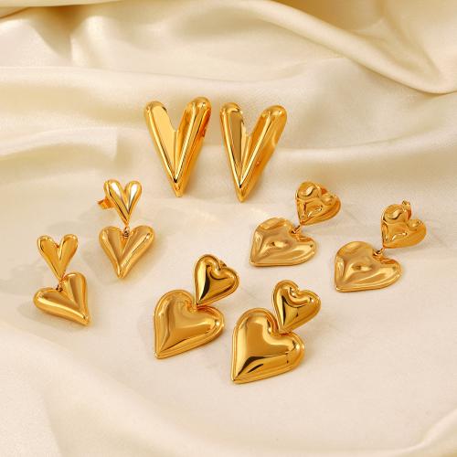 Ανοξείδωτο χάλυβα Drop σκουλαρίκι, 304 από ανοξείδωτο χάλυβα, Καρδιά, 18K επιχρυσωμένο, κοσμήματα μόδας & διαφορετικά στυλ για την επιλογή & για τη γυναίκα, χρυσαφένιος, Sold Με Ζεύγος