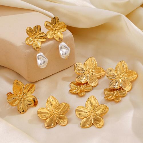 Conjuntos de jóias de aço inoxidável, Aço inoxidável 304, Flor, 18K banhado a ouro, joias de moda & Vario tipos a sua escolha & para mulher, dourado, vendido por PC