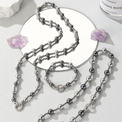Fashion Stainless Steel Jewelry Sets bracelet & necklace 304 Stainless Steel with Plastic Pearl Round fashion jewelry Sold By PC