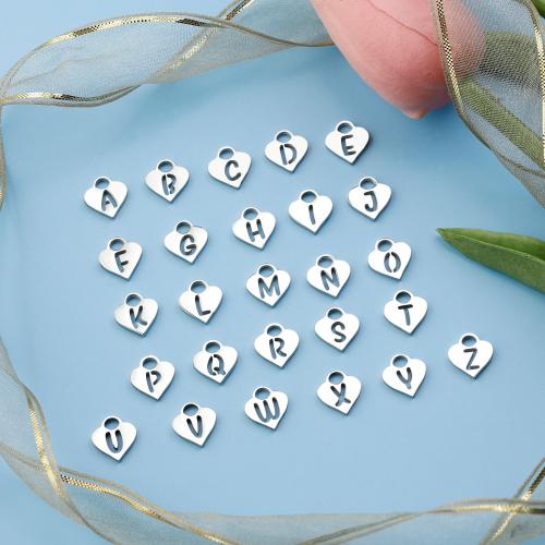 Stainless Steel Heart Pendants, 304 Stainless Steel, letters are from A to Z & DIY, original color, 10x11mm, Sold By PC