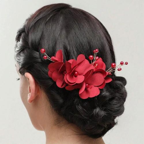 Dekoratives Haarkämmchen, Messing, mit Seidenblume, Blume, plattiert, für Frau, keine, frei von Nickel, Blei & Kadmium, 160x70mm, verkauft von PC