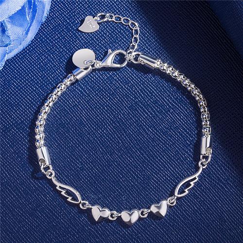 Brass Bracelet & Bangle, with 5CM extender chain, Heart, silver color plated, for woman, nickel, lead & cadmium free, Length:17 cm, Sold By PC