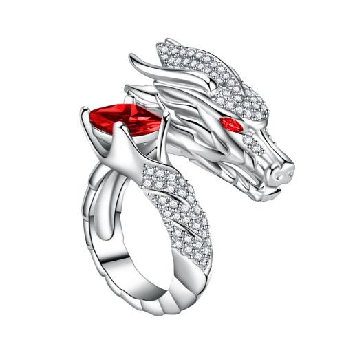Brass Finger Ring Dragon palladium plated for woman & with rhinestone nickel lead & cadmium free inner ~20mm Sold By PC