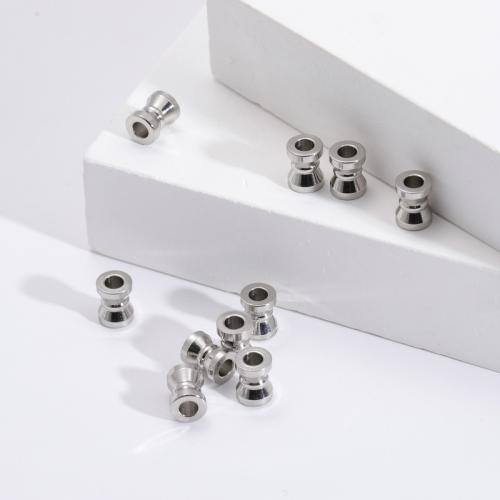 Perlas de acero inoxidable, acero inoxidable 304, chapado en color de plata, Bricolaje, 7x5.50mm, agujero:aproximado 2.5mm, 100PCs/Bolsa, Vendido por Bolsa