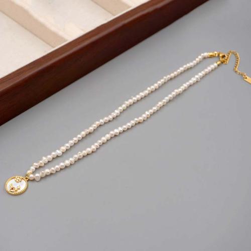 Natural Freshwater Pearl Necklace with Pearl Oyster & Titanium Steel & Brass with 5.5cm extender chain plated fashion jewelry white Length 37 cm Sold By PC