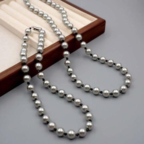 Crystal Pearl Necklace with Titanium Steel plated fashion jewelry grey Sold By PC