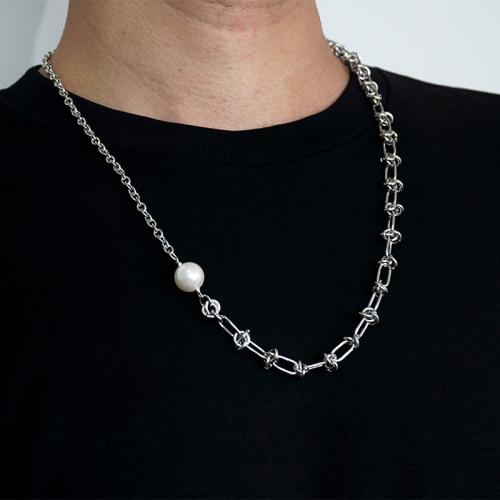 Titanium Steel Necklace, with Crystal Pearl, plated, fashion jewelry & different styles for choice, silver color, Necklace length 60Cmu3001 bracelet length 23CM, Sold By PC