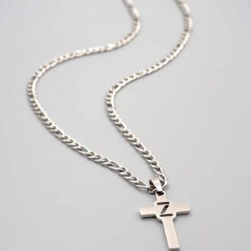Titanstahl Halskette, Kreuz, plattiert, Modeschmuck & verschiedene Muster für Wahl, Silberfarbe, Länge:56 cm, verkauft von PC