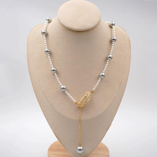 Titanium Steel Necklace with Crystal Pearl plated fashion jewelry golden Length 48 cm Sold By PC