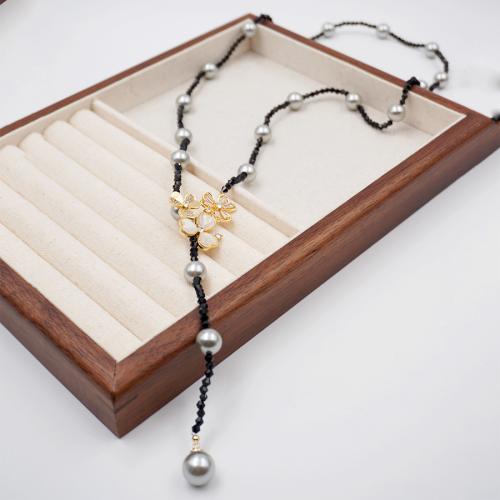 Kristall Halskette, mit Kristall & Messing, plattiert, Modeschmuck, schwarz, Länge:84 cm, verkauft von PC