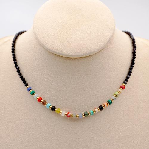 Titanstahl Halskette, mit Edelstein & Kristall & Kunststoff Perlen, mit Verlängerungskettchen von 5.5cm, plattiert, Modeschmuck & verschiedene Muster für Wahl, keine, 4mm, Länge:38 cm, verkauft von PC