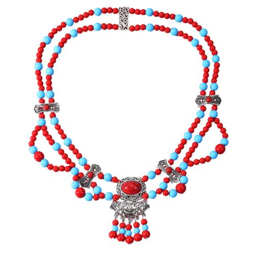 Tibetan Style Jewelry Sets, forehead chain & earring, with Turquoise & Acrylic, fashion jewelry & different styles for choice & for woman, more colors for choice, Length:44 cm, Sold By Set
