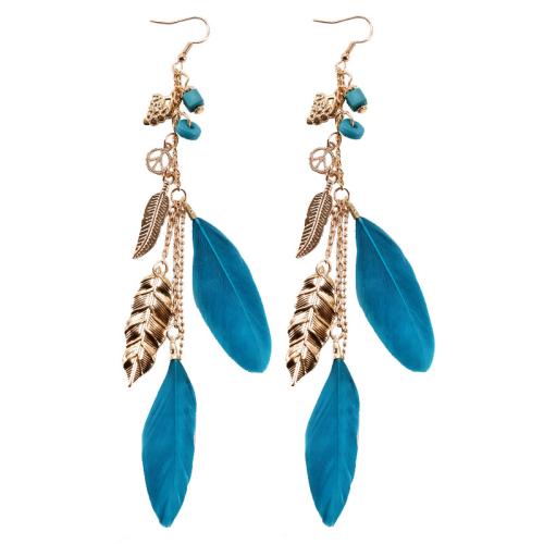 Fashion Feather Earring Zinc Alloy with Seedbead & Feather plated fashion jewelry & for woman Sold By Pair