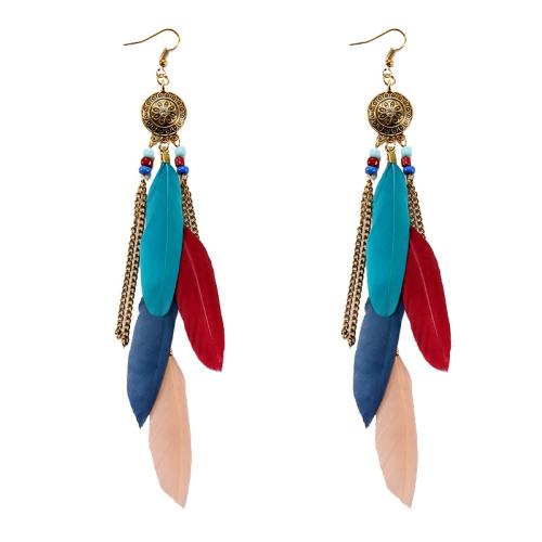 Mode Feather Earring, Zinc Alloy, met Veer, plated, mode sieraden & voor vrouw, meer kleuren voor de keuze, 150x15mm, Verkocht door pair