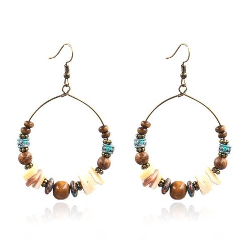 Zinc Alloy Drop Earrings with Shell & Wood handmade fashion jewelry & for woman 70mm Sold By Pair