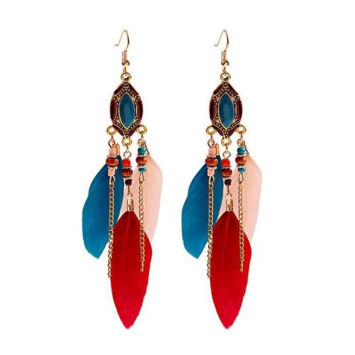 Fashion Feather Earring Zinc Alloy with Feather handmade fashion jewelry & for woman 110mm Sold By Pair