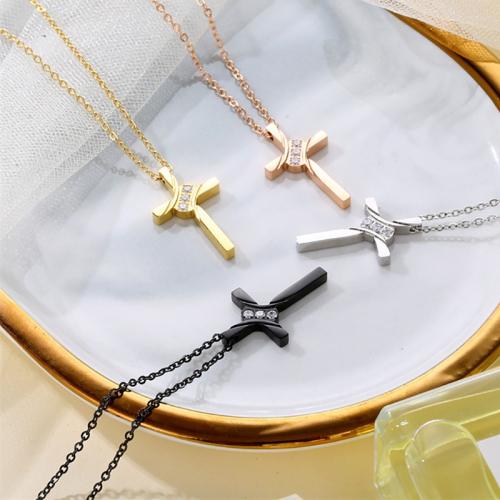 Stainless Steel Jewelry Necklace, 304 Stainless Steel, Cross, plated, Unisex & micro pave cubic zirconia, more colors for choice, Length:Approx 41-50 cm, Sold By PC