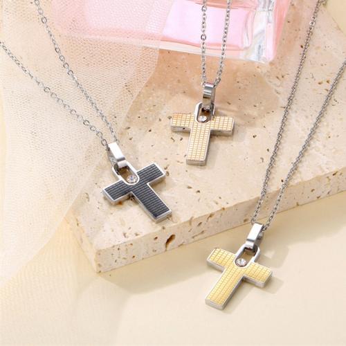 Titanium Steel Necklace Cross plated Unisex & micro pave cubic zirconia Length Approx 51-60 cm Sold By PC