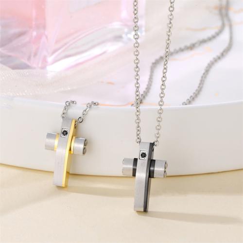 Stainless Steel Jewelry Necklace 304 Stainless Steel Cross plated Unisex & micro pave cubic zirconia Length Approx 41-50 cm Sold By PC