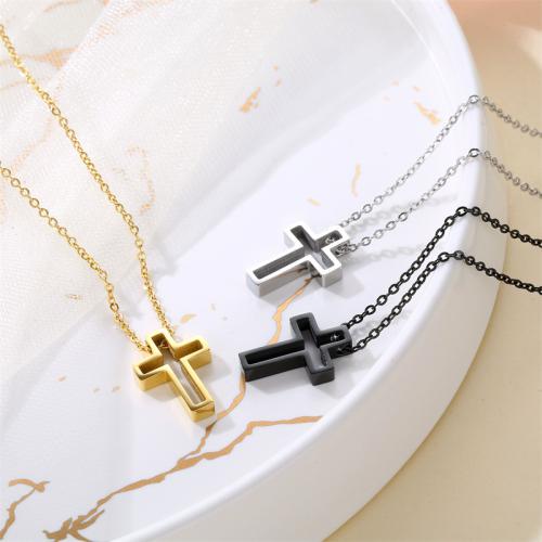 Titanium Steel Necklace, Cross, plated, Unisex, more colors for choice, Length:Approx 41-50 cm, Sold By PC