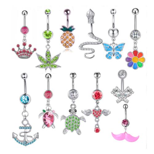 Fashion Personality Body Piercing Jewelry And Accessories, Tibetan Style, with 316 Stainless Steel, Unisex & different styles for choice & micro pave cubic zirconia & enamel, more colors for choice, 5MM steel ball *1.6*11MM bend rod, Sold By PC