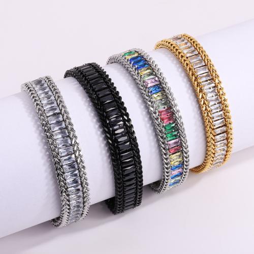Bijoux bracelet en acier inoxydable, Acier inoxydable 304, Placage, pavé de micro zircon & pour femme, plus de couleurs à choisir, Vendu par PC