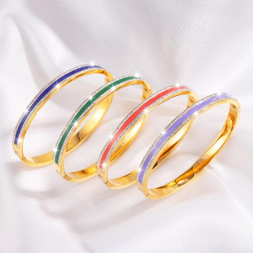 Stainless Steel Bangle 304 Stainless Steel plated & micro pave cubic zirconia & for woman & enamel Sold By PC