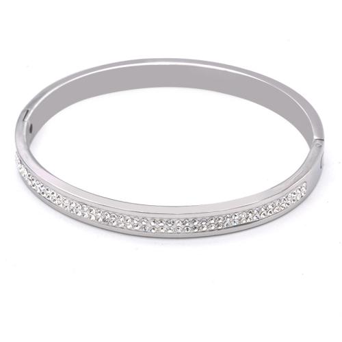Stainless Steel Bangle, 304 Stainless Steel, plated, micro pave cubic zirconia & for woman, original color, Inner Diameter:Approx 56mm, Sold By PC