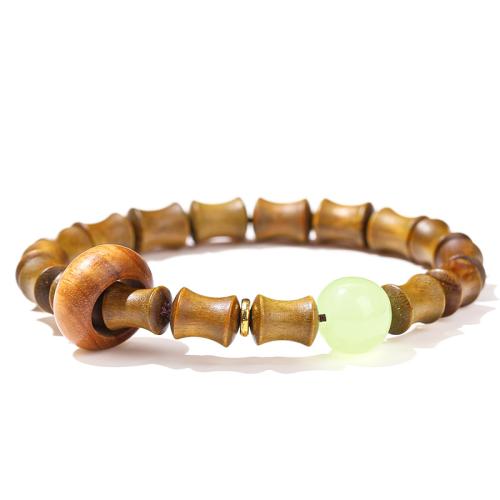 Wood Bracelet with Jade & Brass handmade & Unisex Length Approx 7-8 Inch Sold By PC