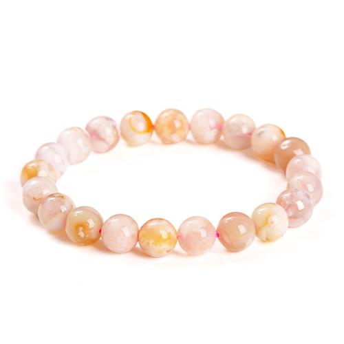 Cherry Blossom Agate Bracelet, Round, handmade, different size for choice & for woman, Grade AAA, Length:Approx 7-9 Inch, Sold By PC