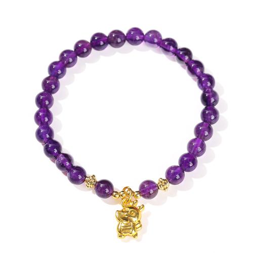 Amethyst Bracelet, with Brass & Tibetan Style, Dragon, handmade, fashion jewelry & for woman, Length:Approx 6.5-7 Inch, Sold By PC