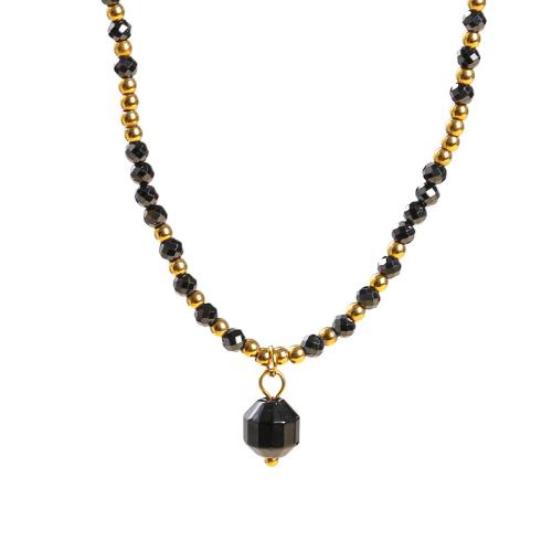 Black+Spinel Halskette, mit 304 Edelstahl, mit Verlängerungskettchen von 2inch, Geometrisches Muster, handgemacht, Modeschmuck & für Frau & facettierte, Länge ca. 15 ZollInch, verkauft von PC