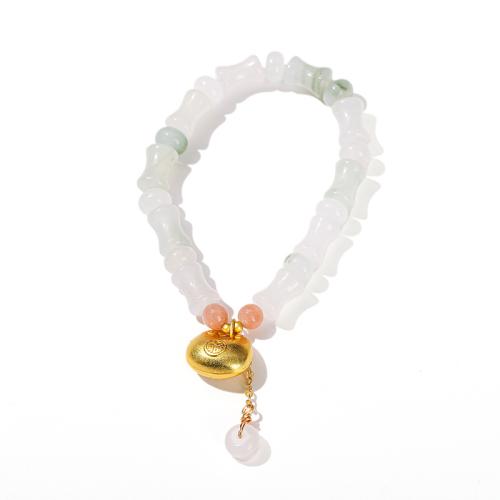 Ice Jade Bracelet with Brass & Zinc Alloy Lock handmade fashion jewelry & for woman Length Approx 7-8 Inch Sold By PC