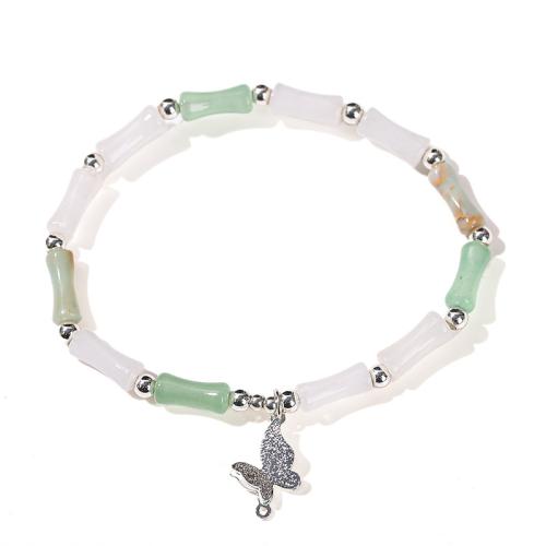 Jade Bracelet, with Koreite & Brass, Butterfly, handmade, fashion jewelry & for woman, Length:Approx 6.5-9 Inch, Sold By PC