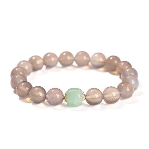 Grey Agate Bracelet, with Green Aventurine, handmade, fashion jewelry & Unisex, Length:Approx 7-8 Inch, Sold By PC