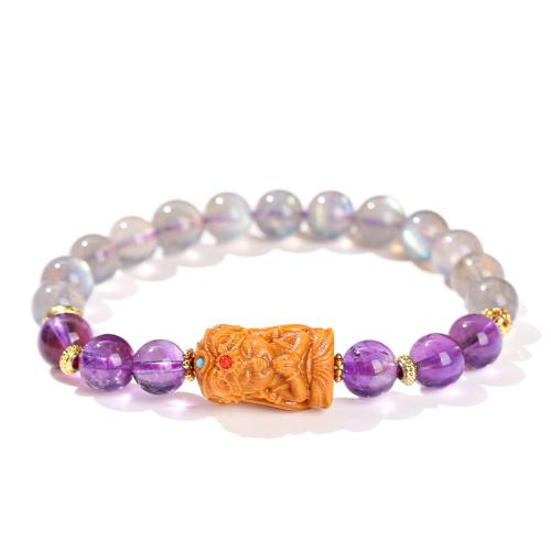 Moonstone bracelet, avec Bois de santal & améthyste & laiton & alliage de zinc, fait à la main, bijoux de mode & pour femme, Longueur:Environ 7-7.5 pouce, Vendu par PC