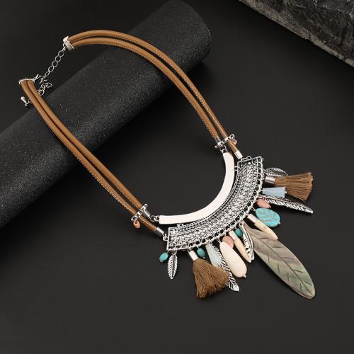 Zinc Alloy Jewelry Necklace with PU Leather Cord & Gemstone with 5cm extender chain fashion jewelry & for woman Length Approx 40 cm Sold By Bag