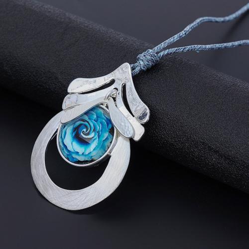 Tibetan Style Sweater Chain Necklace, with Nylon Cord & Resin, fashion jewelry & for woman, silver color, Length:Approx 80 cm, 2PCs/Bag, Sold By Bag
